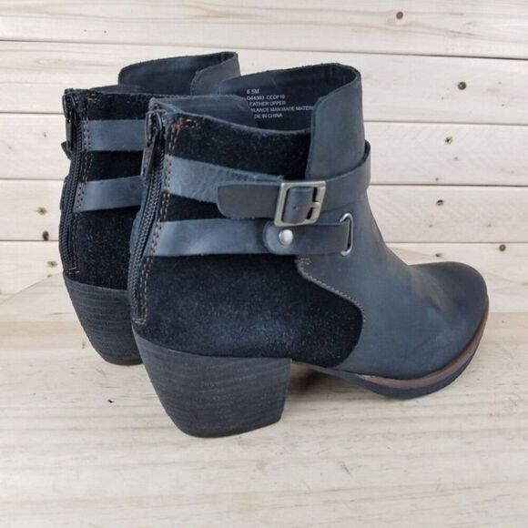 Korks 6.5 US  Black Leather Suede Contrast Stacked Heel Bootie Boot Back Zip NEW - Picture 6 of 12